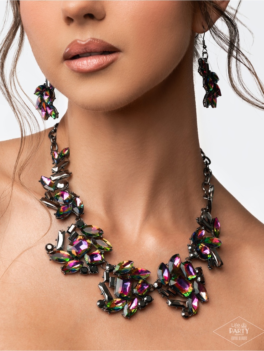 Multicolor Crystal Statement Necklace & Earring Set - Women Jewelry